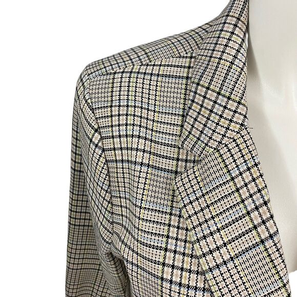 SO Blazer Womens Large Light Academia Jacket Work Office Casual Preppy Tan Plaid - Picture 13 of 16